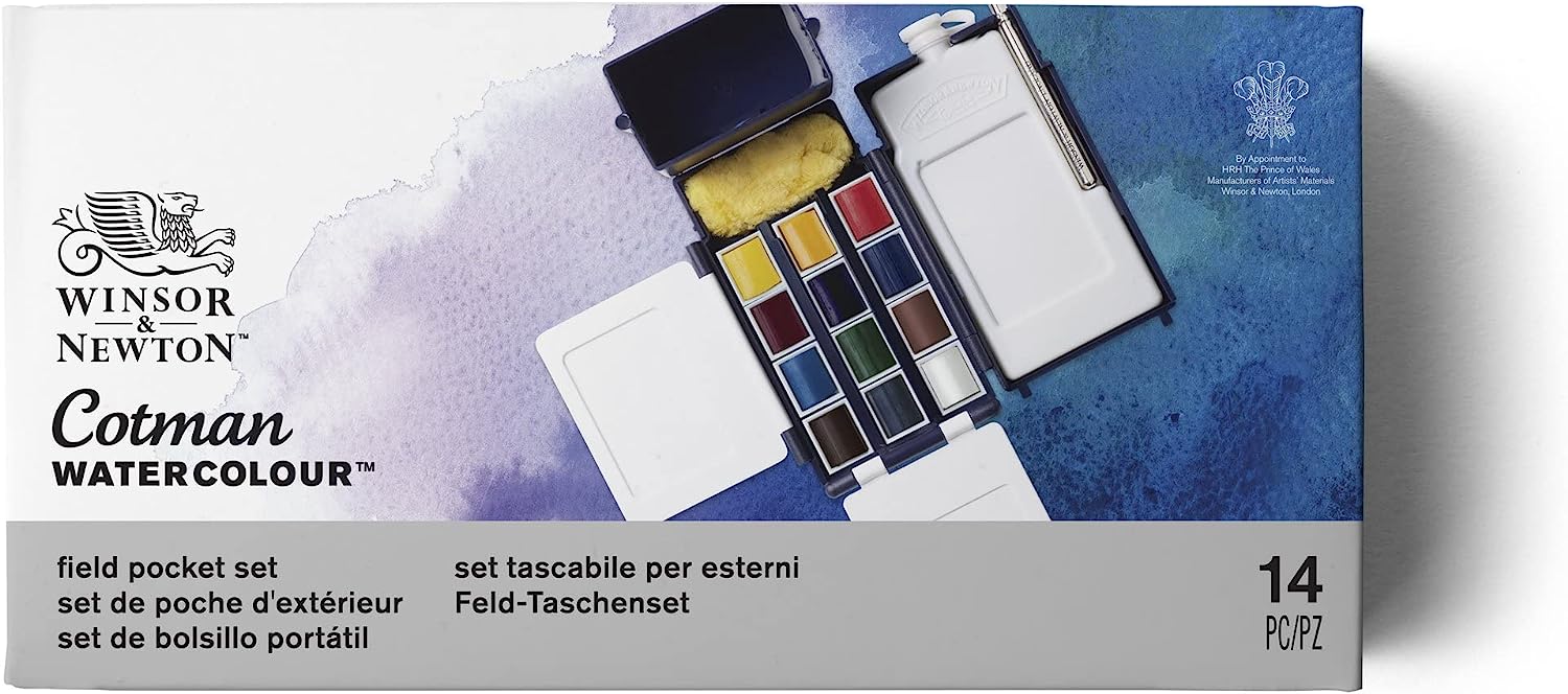 Winsor & Newton 390639 Cotman Water Colour Paint Field Box Set, 14 Piece Set, Half Pans - Image 3